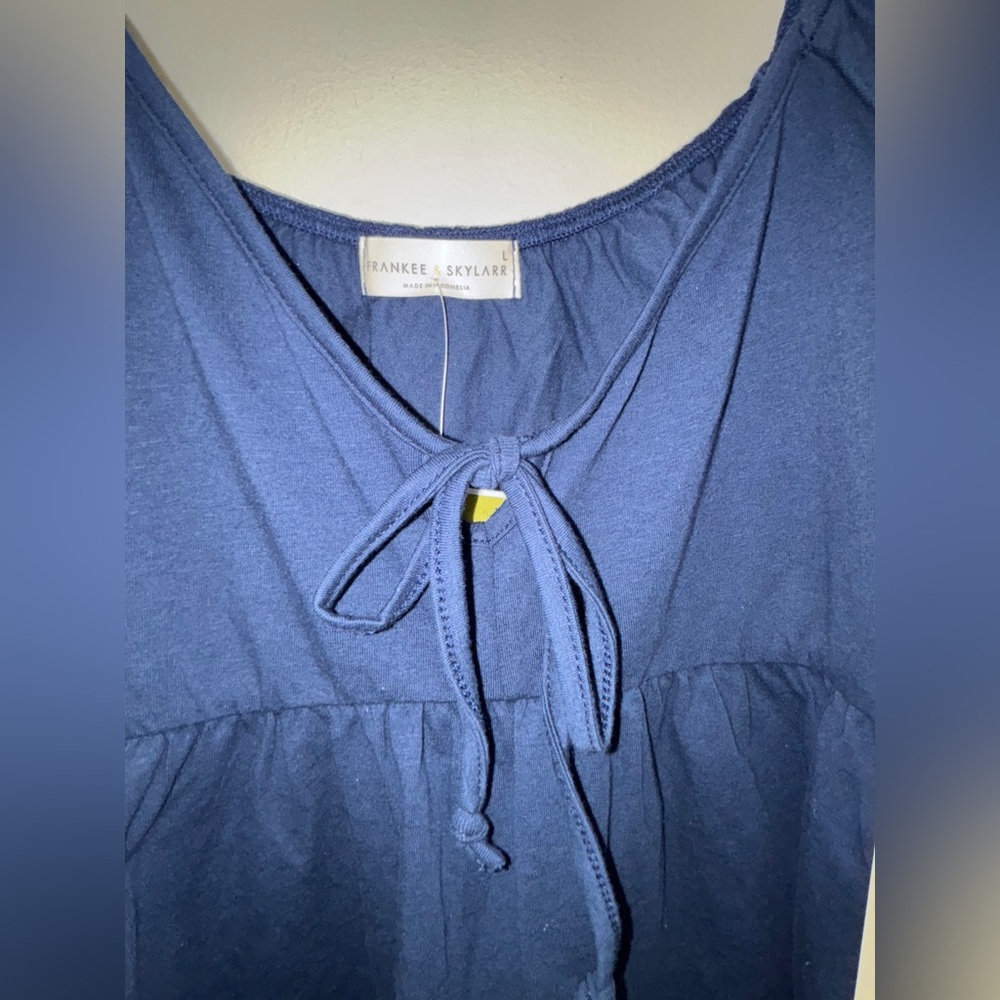 Navy Blue Ruffle Top - Picture 2 of 5